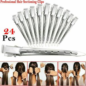 24pcs Cabelo Seccionando grampos metálicos Crocodile Hairdressing Salon aperto Grampos Grampo em extensões do cabelo