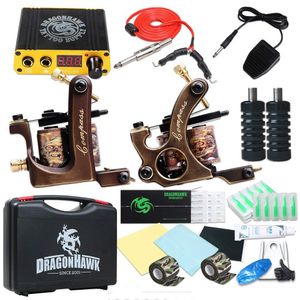 Professionell Tattoo Kit 2 Maskiner Spolar Guns Strömförsörjning Nålar Tips Grips Set