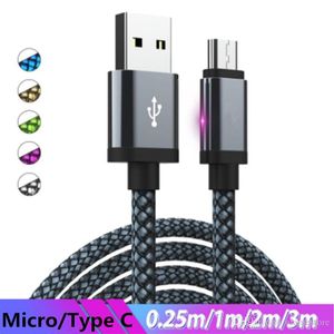 Hızlı Şarj Mikro / Tip C USB Kabloları 2A 3ft / 6ft / 10ft Metal Örgülü Kordon Veri Sync Tel Şarj Samsung Galaxy S20, Not 20, A71