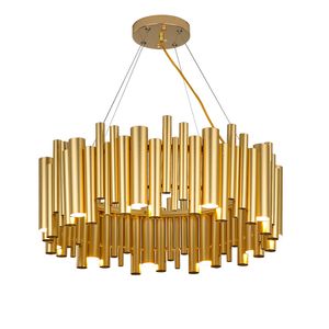 Lâmpadas pendentes de metal tubo candelabro iluminação ouro lâmpada de aço inoxidável retângulo sala de jantar cozinha led hang luminárias