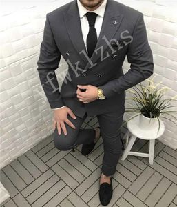 Красивый двубортный Groomsmen Пик нагрудные Groom Tuxedos Мужские костюмы Свадебные / Пром / Dinner Best Man Blazer (куртка + штаны + Tie) K10