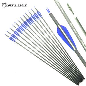 28/30/31 inches 100% Pure Carbon arrow Spine 300 400 ID 6.2 mm with replaceable Arrow Head for Compound Recurve Bow Hunting Target Practice