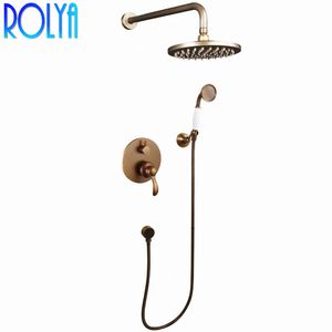 Rolya Antikes Messing verdecktes Wasserfall-Badezimmer-Duschset Vintage in der Wandbrause Mischbatterie im alten Stil