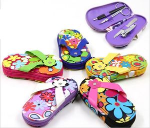 4pcs/set slippers shaped Nail Art Manicure Nail Care Tools with Mini Finger Cutter Clipper File Scissor Tweezers