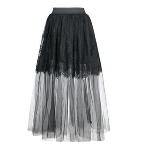 Nyaste Kvinnors Casual High Stretch Solid Svart 3-lager Long Floral Lace Mesh Skirt Party Club Dancing Wearing S-XXL Drop Ship