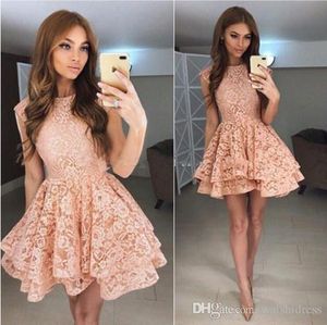 Billiga Full Lace Homecoming Dresses Sexig Mini Short Cocktail Party Gowns Custom Made Sweet Prom Dress