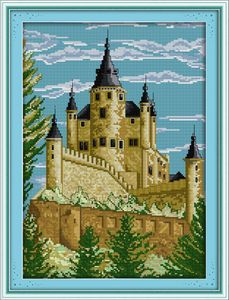 Zamek Europa Sceneria Klasyczne Wystrój Domu Malarstwo, Handmade Cross Stitch Hafty Robótki Zestawy Liczba druku na płótnie DMC 14CT / 11CT