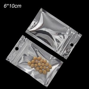 200Pcs/lot 6*10cm Small Zip lock Valve Plastic Bag Clear Aluminum Foil Zip Lock Package Bag Food Grocery Storage Hang Hole Bags