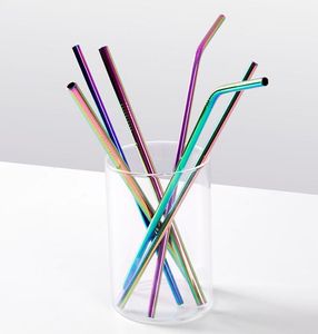 6*215mm 304 Stainless Steel Straw Reusable Rainbow Gold Metal Straight Bend Straws Drink Tea Bar Tool Drinking Straw GGA3478-1