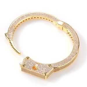 Hip Hop Jewelry Handcuffs Cuff Bracelet Manchette Ice Out CZ Punk Bracelets Bangles For Women Fashion Jewelry