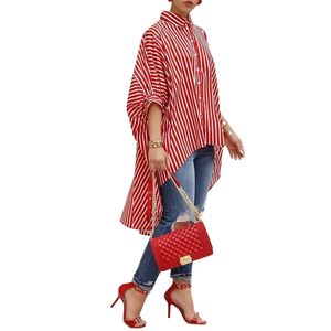 Camicia oversize taglie forti Donna Top lungo 2019 Camicette mezza manica a righe moda Orlo asimmetrico Top larghi Camicie da ufficio da donna Y19062501