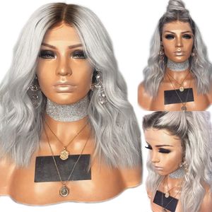 Slightly Curled Synthetic Wigs Women Black And Gray Color Mixing Wig Long Hair