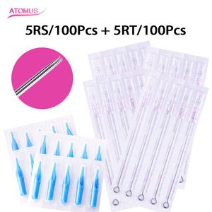 100pcs 5RS agulhas de tatuagem 100pcs 5RT dicas de bico de tatuagem pré-esterilizadas acessórios de arte corporal fornecimento