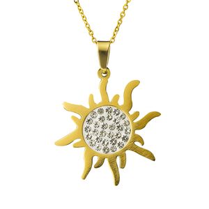 100 ステンレス鋼の太陽の形のネックレスのペンダント女性男性のゴールドシルバーチャームネックレスひまわりチョーカーカラーコイル