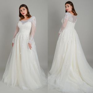 2022 Plus Size Suknie ślubne Klejnot Poeta Z Długim Rękawem Aplikacja Koronki Custom Made a Line Wedding Suknie Świątecz Szkocja Czeski Suknie ślubne