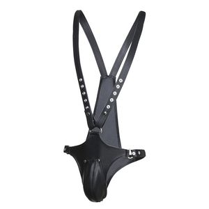 Bondage PU Couro Bibs Men's Calças Garrandura G Correia com Pênis Chantity Belt calces de Captitity Brinquedos sexuais brinquedos