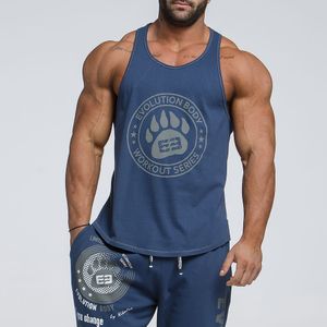 Men Bodybuilding Tank top Gyms Fitness Cotton Sleeveless shirt workout Stringer Singlet Casual Print Ve
