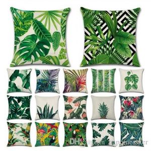 45 * 45 cm Afrika Tropisk växt Tryckt Loin Pillowcase Gröna lövkläder Kudde Väskor Stolkudde Hem Dekorativ kudde