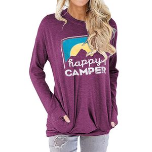 Happy CAMPER Carta Impreso Sudadera con capucha 3 colores Mujeres Bolsillo Impreso Cuello redondo Camisas de manga larga LJJO7216-1