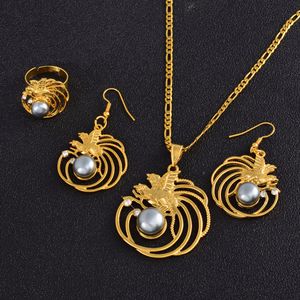 Anniyo PNG Pearl Bird Pendant Halsband Örhängen Gratis Storlek Ring Papua Nya Guinea Traditionella prydnad Smycken Gifts # 144006gy