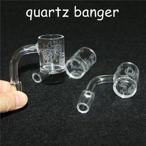 Lazer Logosu Kuvars Banger OD 25mm Sundries Düz Üst Domeless Tırnak 14mm Erkek Cam Su Borular Için Bong Dab Rig