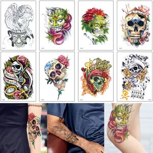 Mix Design Tattoo Arm Sleeve Sticker Waterproof Temporary Body Art Design Excellent Skull Snake Watercolored Flower Tattoo for Woman Man Art