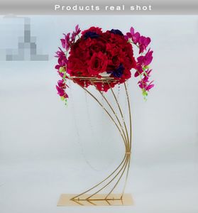 32 '' alto da flor do metal ouro pé cremalheira floral titular vaso de flor para a decoração da tabela do casamento Centerpieces titular flor grande cristal evento