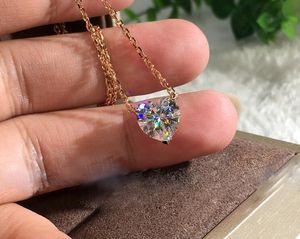 3CT CZ Diamond Heart Pendant Simple Fashion Jewelry 925 Sterling Silver&Rose Gold Fill Pear Shape White Topaz CZ Women clavicle Necklace