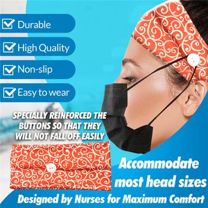 Botão Headband para enfermeiras Mulheres Yoga esportes esportes treino de turbante healwrap para médicos e todos - proteja seus ouvidos jk2006xb