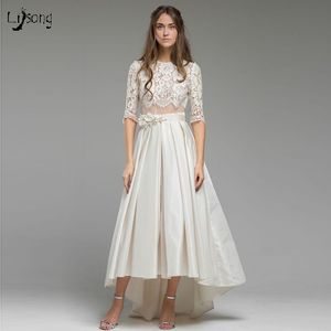 Marfim Duas Peças A Linha de Vestidos De Noiva Vestido De Casamento Mariage Custom Made Plissadas Bottoms e Top Noiva Simples Conjuntos de Viagem de Casamento Vestido de Luz