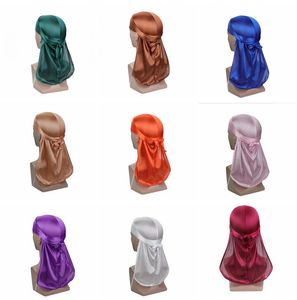 Super Soft Silky Durag Headwraps with Extra Long Tail and Wide Straps for 360 Waves 18 colors Factory Sale