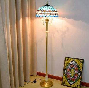 40 cm Nordic Lambaları Mavi Akdeniz Otel Oturma Odası Yeşim Zemin Lambası Tiffany Vitray Saf Bakır Ayakta Işık