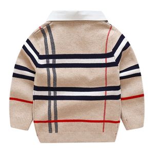 세트 아이 스웨터 가을 공생 유아 소년 스웨터 긴 슬리브 가짜 2 피스 니트 소년 풀 오버 어린이 옷 2-7y Q240508