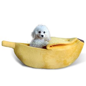 Pet Cat Dog Puppy Warm Nest Bed Banana Shape Carriers Fluffy Cave House Sleeping Bag Warm Portable