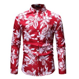Camisa homens 2019 nova marca havaiana camisa 3d impressão homens solta moda casual manga longa camisa masculina flor