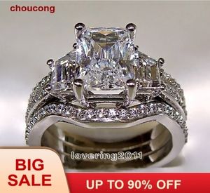 Choucong Princess Cut 5ct Stone 5a Zircon Stone 10kt White Gold Filled 3-in-1 Engagement Wedding Ring Set Size 5-11 Gift J190716