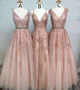 Wholesale blush beaded bridesmaid dresses for sale - Group buy Blush A Line Lace Country Bridesmaid Dresses V Neck Appliqued Beaded Wedding Guest Dress Floor Length Plus Size Sequined Maid Of Honor Gowns
