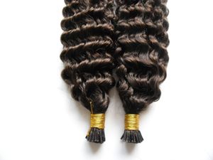 Italian keratin Stick I TIP Human Hair Extensions #4 Dark Brown Pre Bonded Stick Virgin Peruvian Deep Wave Remy Hair Extensions Free Shippi