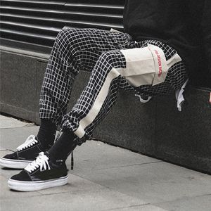 2019 Kieszenie Spodnie Cargo Mężczyźni Kolor Patchwork Męska Osobowość Japoński Styl Spodnie Plaid Duże Streetwear Hip-Hop Spodnie