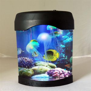 Nyaste Creative Beautiful Aquarium Night Light Tank Simning Mood Ljus Hållbar Heminredning Simulering Maneter LED-lampa