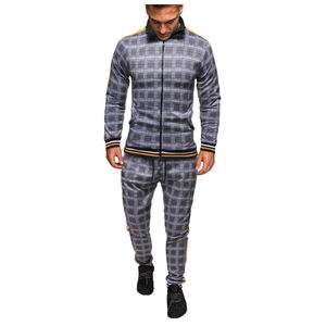Tracksuit men 2019 New Men Sets Fashion Sporting Suit Brand Plaid Zipper Sweatshirt +Sweatpants Mens Clothing 2 Pieces Sets 9.2 T200507