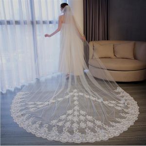 2019 Elegant Church Long Wedding Veils White Ivory Tulle Applique Lace Cathedral Length Wedding Veil With Comb Bridal Accessories
