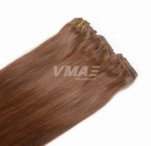 VMAE 100% europeiskt mänskligt hårklipp i tillägg flickor hårklipp klipp i naturlig färgblond dubbeldragen klipp i tillägg