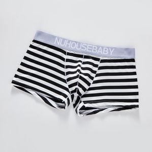 Mens Striped Boxers Simple Color Stripes Underwears Breathable Mid Waist Cotton Underpants Asian Size M-2XL Free Shipping