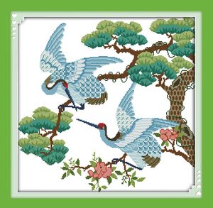 Longevity Crane Sceneria Home Decor Malarstwo, Handmade Cross Stitch Craft Narzędzia Do Haftu Ulotki Ustawia Liczba druku na płótnie DMC 14CT / 11CT