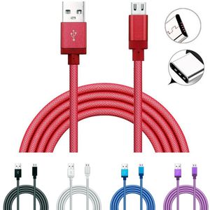 Snabbladdning 1m 2m 3m Typ C Micro V8 -kablar flätad fisknät USB C -kabel för Samsung S8 S10 HTC LG Android -telefontrådslinje