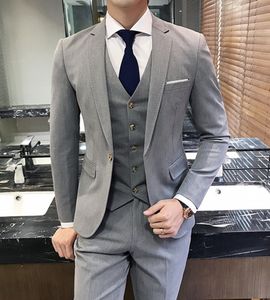 Brand New Grey Groom Tuxedos Notch Lapel Slim Fit Groomsman Wedding Suit Excellent Men Business Prom Jacket Blazer(Jacket+Pants+Tie+Vest) 71