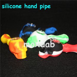 Mini silicone Bubbler Rig pipe Narghilè Bong rig dab in olio di silicone + pipe a mano in ciotola di vetro per tabacco