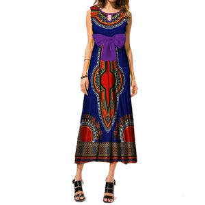 African Dresses for Women Dashiki Print Bow Tie Long Dress Bazin Riche 100% Cotton Ankara Evening Dress African Clothing WY3460