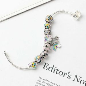 Wholesale-925 silver rainbow bracelet sky flower charm beads snake chain charms bracelets birthday gift Diy Jewelry